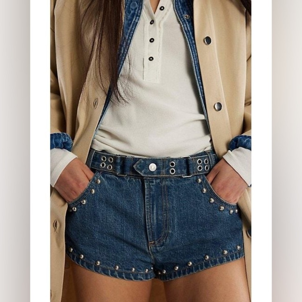 New We The Free by Free People The Cool Kid Denim Micro Studded Shorts sz 31